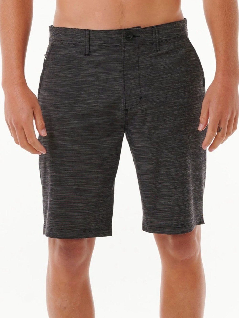 Men's Flat Front Heathered Black Performance Shorts (30)
